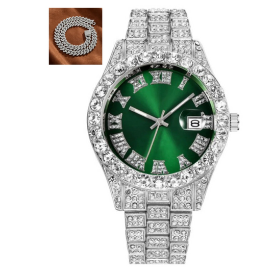 Roman Scale Quartz Watch + Free Cuban Link Chain