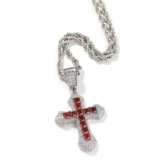 Colorful Iced Out Cross Necklace