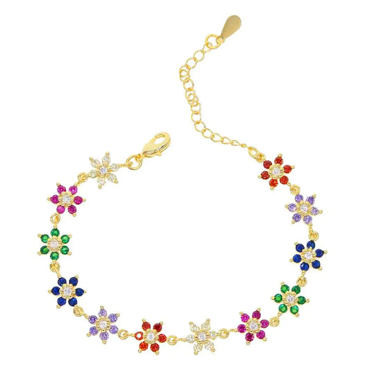 Gold Zircon Flower Bracelet